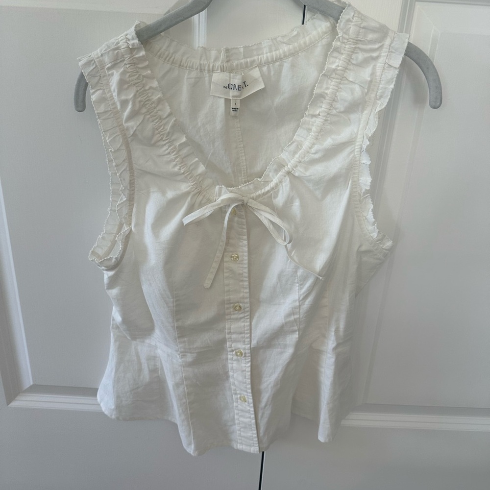 THE GREAT. White Ruffle Blouse